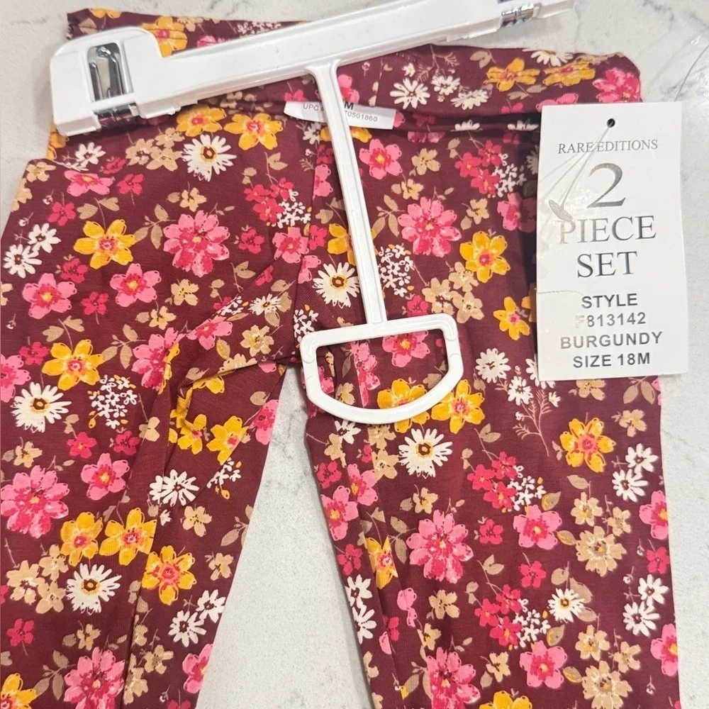 Rare Editions Baby Girls Top and Legging Outfit, 2 Piece Set - Burgundy Size 18M